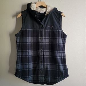 Columbia button vest, L, Grey Plaid